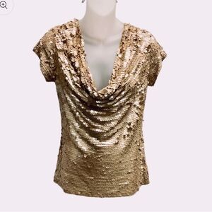 Gold Sequin Cap Sleeve Top w Stretch
